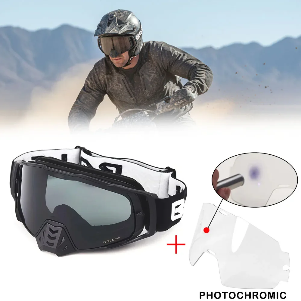 Photochromic Motorcycle Goggles for Night and Day Riding UV400 Auto Darkening Tactical Glasses Dual-Cycle Defogging ATV Goggles