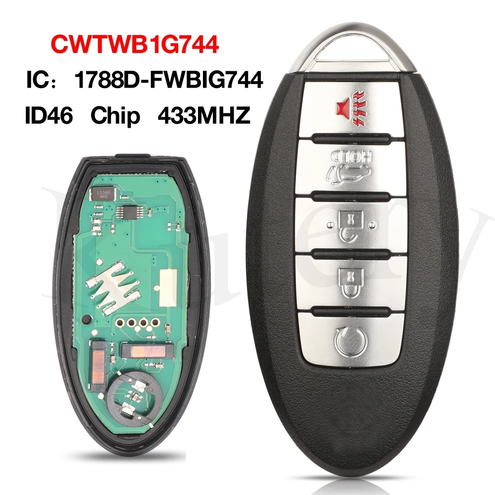 

jingyuqin 5 Buttons CWTWB1G744 ID46 Chip 433MHZ Smart Remote Car Key For Nissan Armada 2017 – 2020 IC:1788D-FWBIG744