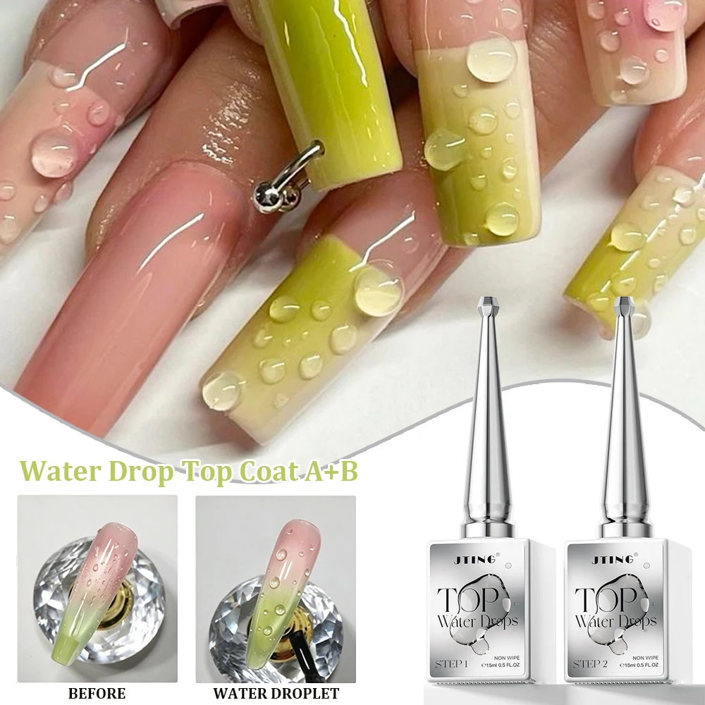 2pcs 15ml Clear Nail Art Gel 3D Water Droplet Top Coat Gel Nail Polish Set Summer Water Drop Shaping No-Wipe Nail UV Varnish Gel
