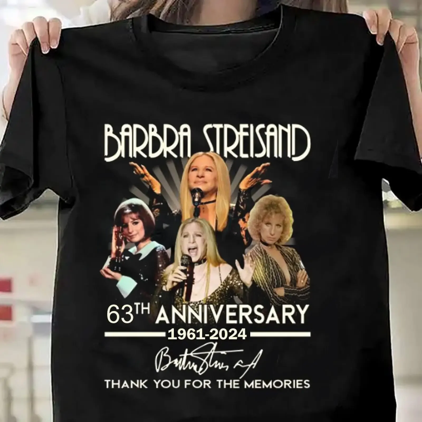 Camiseta con estampado gráfico de Barbra Streisand, 63 aniversario, 2024, Thank You For The Memories, vintage, lavada, suave, para hombre, versátil y elegante