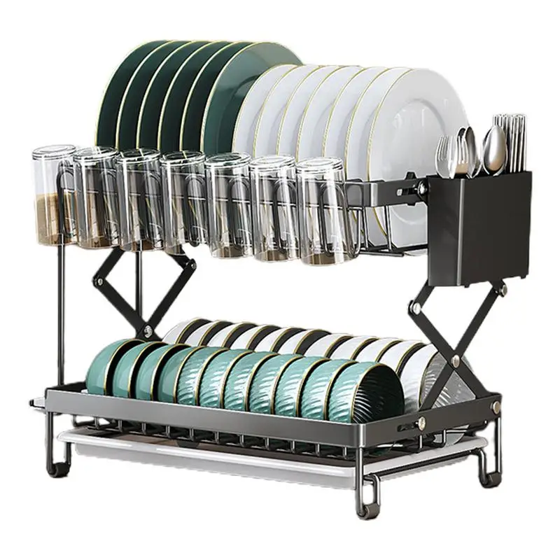 

2 Tier Dish Drying Rack With Drip Tray Kitchen Sink Organizer Chopstick Holder Cutting Board Holde Space-Saving Dish Drying Rack