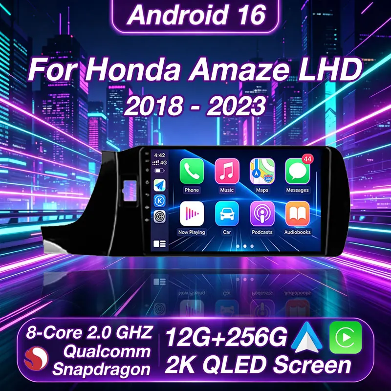 For Honda Amaze 2018 - 2023 BRV 2022 - 2023 Android 16 Car Radio Multimedia Video Carplay Navigation stereo GPS 2din 2K QLED DSP