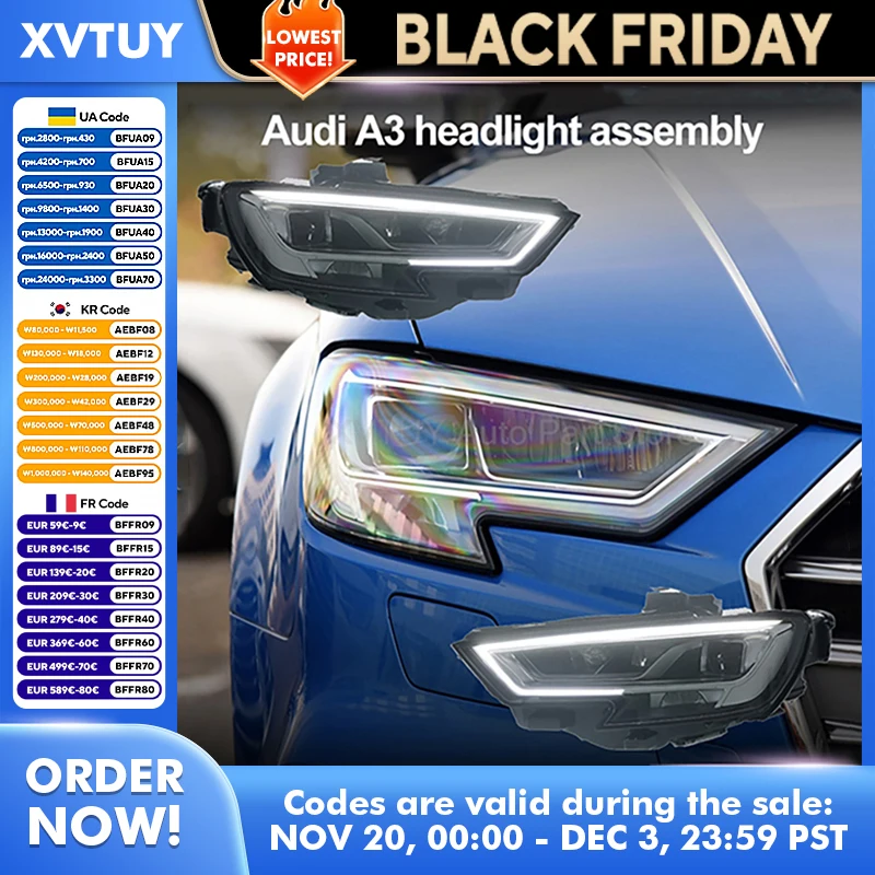 

Assembly Fit for Audi A3 2017-2020 Headlights High-end Style LED Daytime Running Lights Turn Signals lamps Auto Accessories