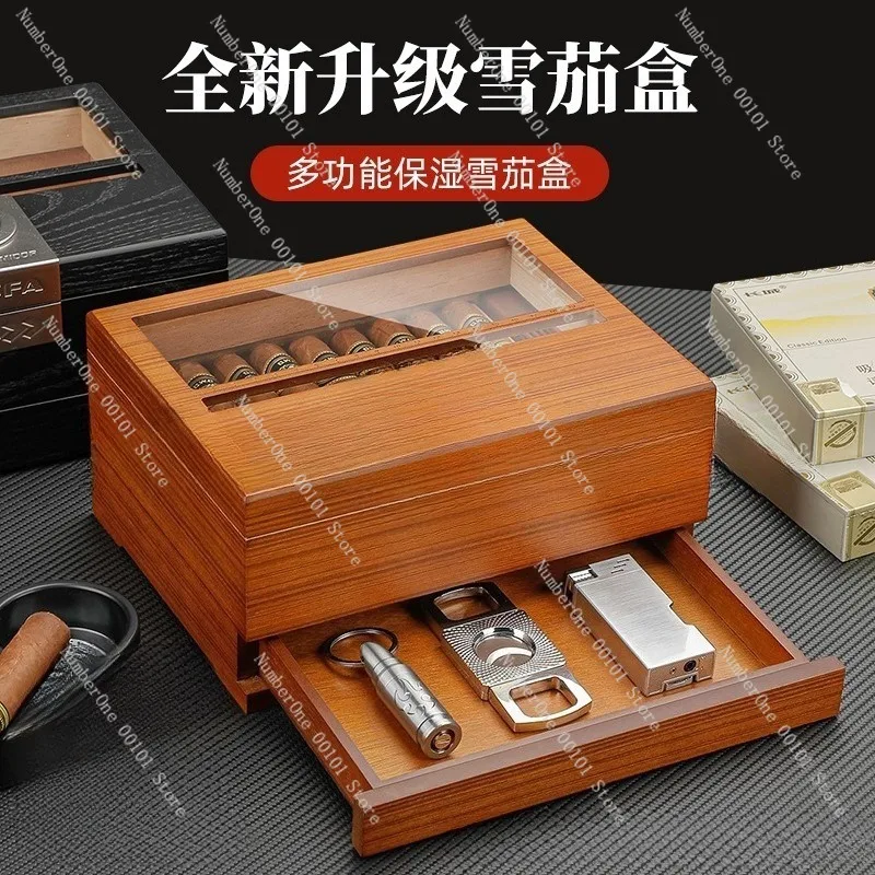 Cedar Wood Cigar Humidor 50 Stick Capacity Large Cigar Box Humidor Set with Hygrometer for Home Office Storage