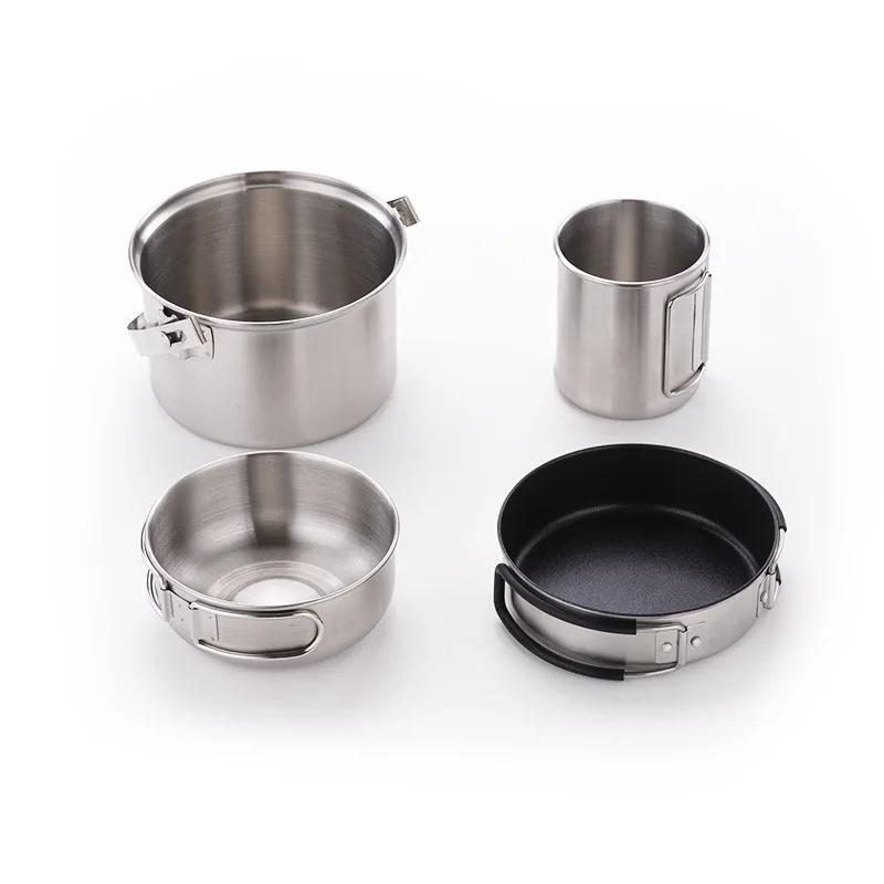 

Outdoor Pot Set 304 Stainless Steel Set Pot Foldable Frying Pan Portable Outdoor Camping Portable Outdoor Picnic Equipment