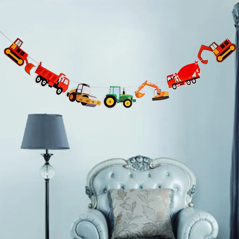 

Seven Car Excavator Truck Garland Paper Birthday Banner for Birthday Party Decoration