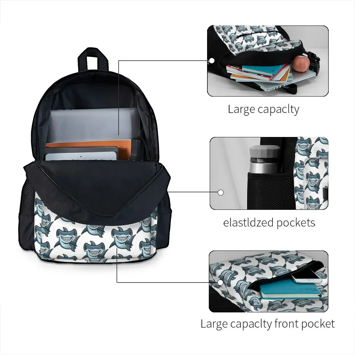 Sacs à dos requin marteau pour enfants, cartable pour garçons et filles, sacs d'école pour enfants, sac à dos de dessin animé pour enfants, sac à dos pour ordinateur portable, sac lancé