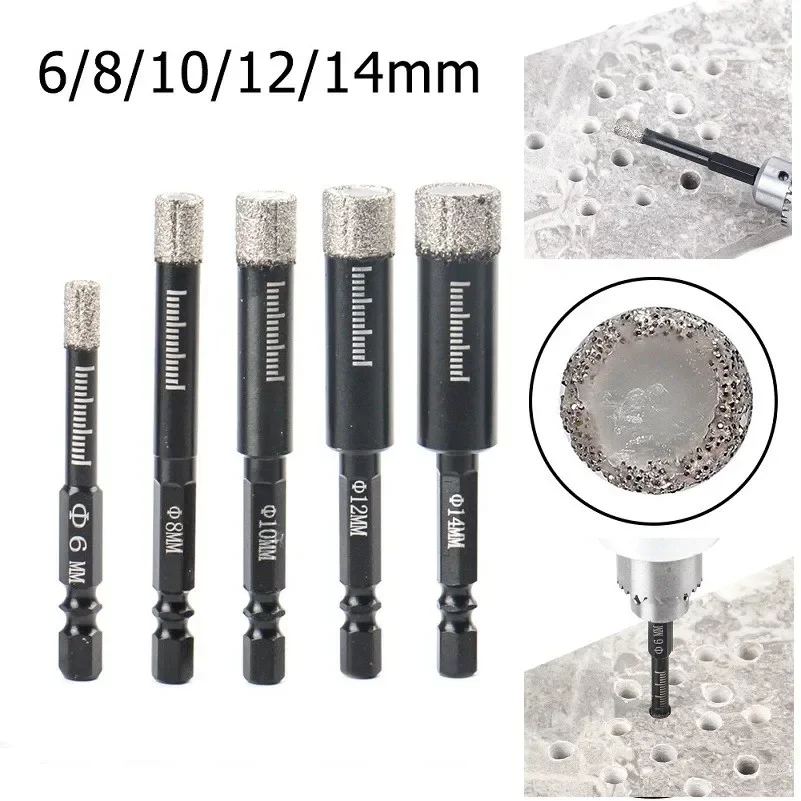 

6 8 10 12 14 Mm Diamond Dry Drill Bits Hex Shank Hole Saw Cutter For Drilling Marble Ceramic Tile Glass Power Tool Accessories