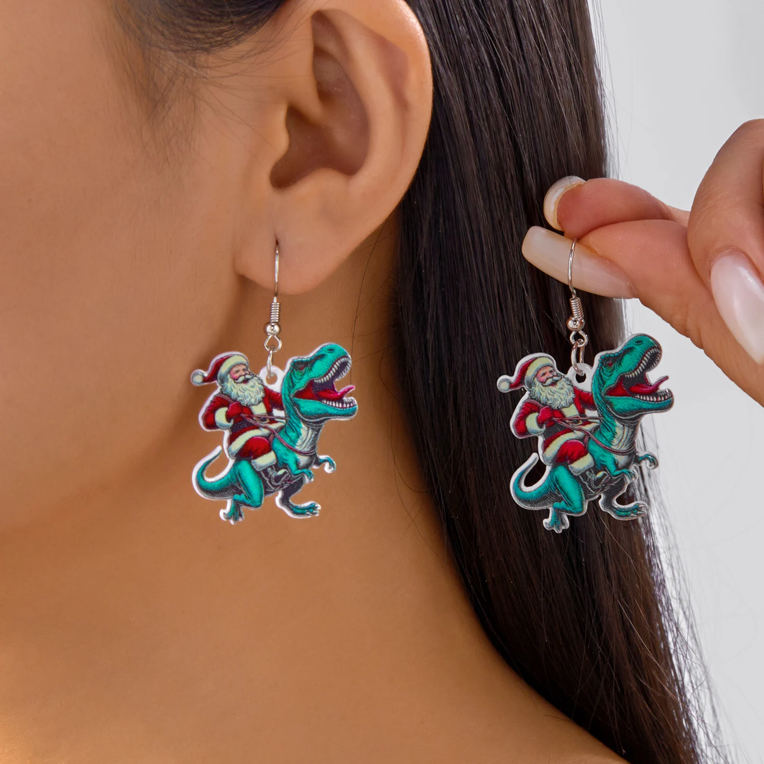 Anting Natal Gingerbread yang Cantik untuk Wanita, Anting Akrilik Kartun Santa Claus Lonceng Rusa Lucu Dinosaurus, Perhiasan Hadiah Liburan