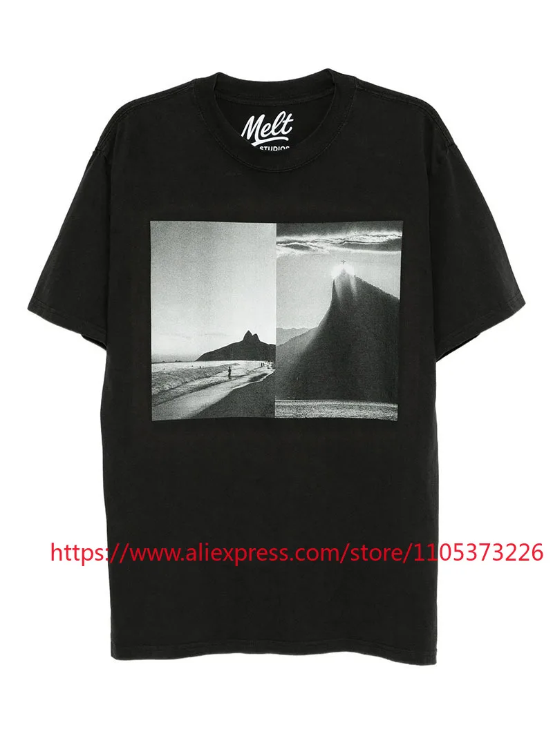 2026 New Arrival Melt New York Split Photo Print T-Shirt Casual Loose Fit Cotton Crew Neck Short Sleeve Top
