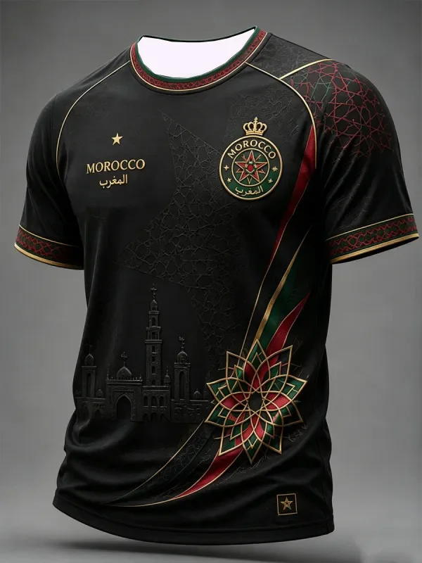 2026  summer New Moroccan Themed Family Matching T-shirt Summer Moroccan Football T-shirt Classic Short Sleeved Breathable