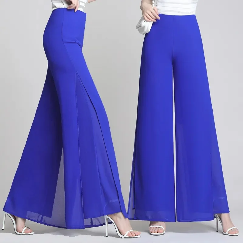 

2025 New Summer White Drape Chiffon Wide-Leg Pants Casual Chiffon Trousers Pants Women Clothing Loose High Waist Slim Skirt