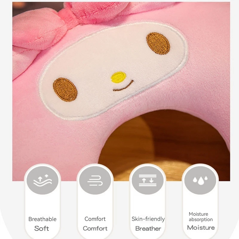 وسادة Miniso My Melody Kuromi على شكل حرف U لاستراحة الغداء والسفر المحمولة لحماية الرقبة وصديقة للبشرة ومريحة وقابلة للتنفس