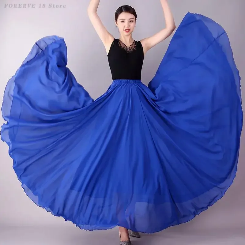 ビッグスイングシフォンダンススカート 720 度練習ダンスパフォーマンスロングスカート女性フラメンコバレエベリーダンススカート