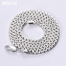 BOCAI NEW S925 Silver Jewelry Original Fashion Electroplated 18k White Golden Great Wall Chain Men's Necklace Wholesale