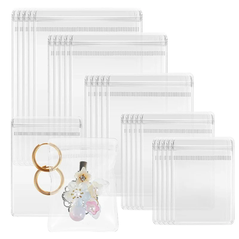 A02M-150Pcs Clear PVC Jewelry Bags Plastic Jewelry Pouches Rings Earrings Storage Bags Anti Tarnish Lock Bags