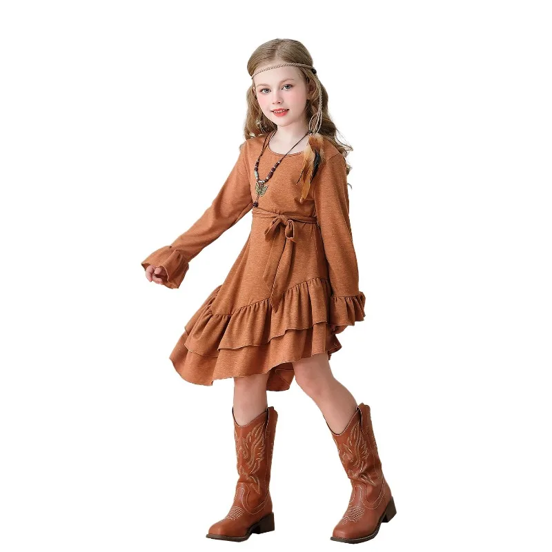 فستان جديد لمرحلة الهالوين للأطفال لعام 2025 بأكمام طويلة وكشكشة على طراز رعاة البقر لأزياء الحفلات والكرنفال #1