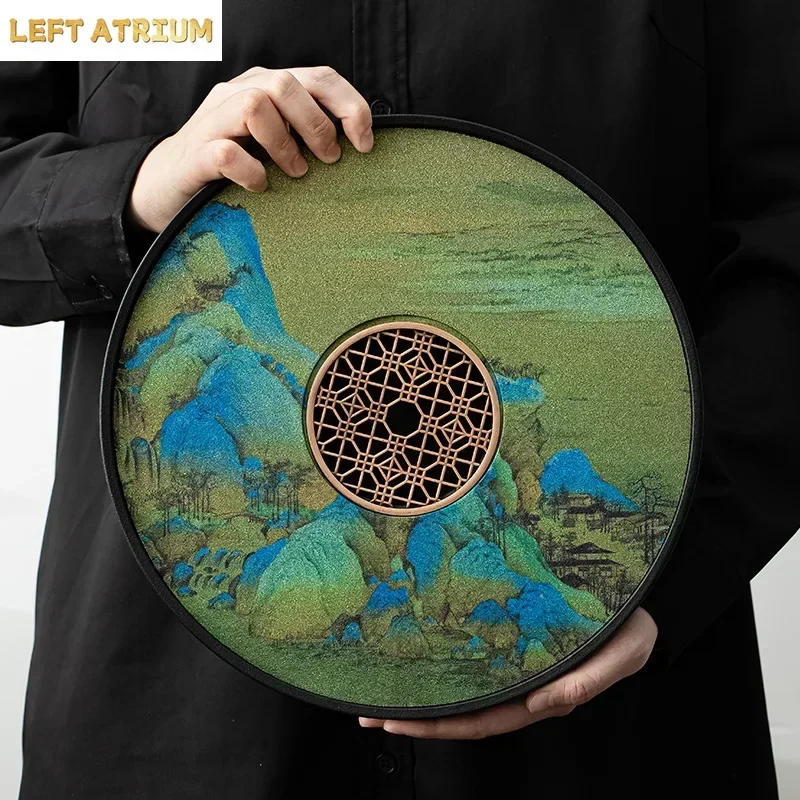 Thousand Mile Jiangshan Quick Drying Water Absorbing Tea Tray Ceramic Tea Table Simple Filtering Tea Tray Draining Tray