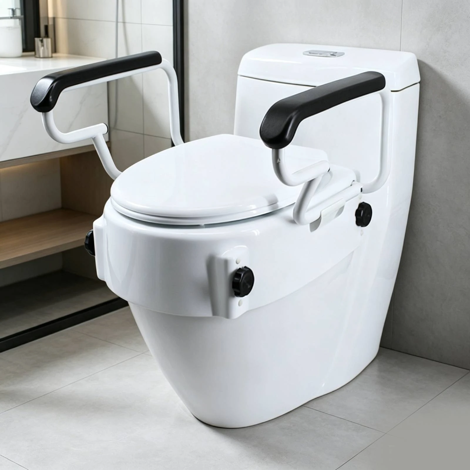 Toilet Seat Riser with Armrests Heavy-Duty Raised Toilet Seat with Handrails Stable Long-Lasting for Elderly, Home Care