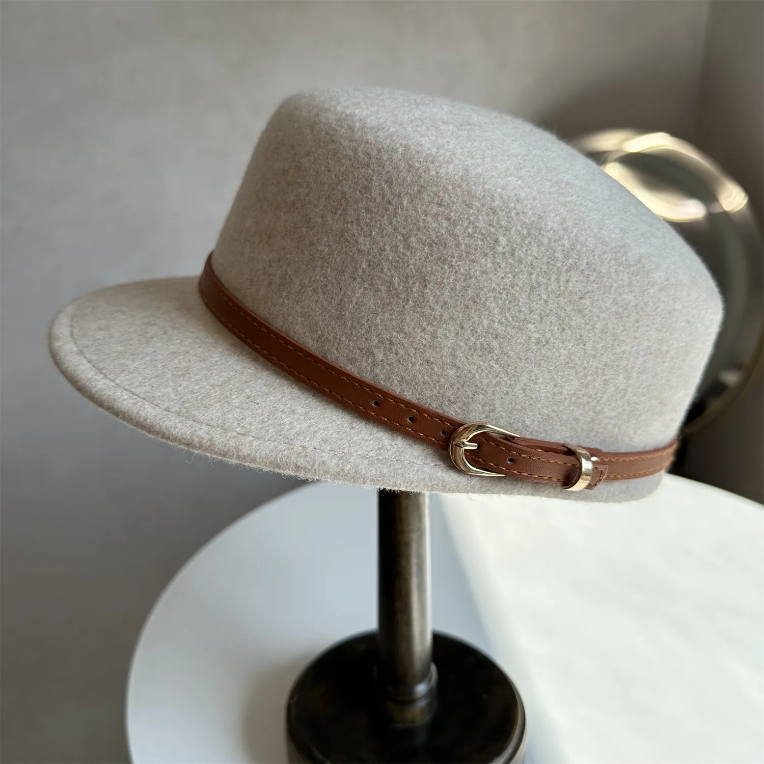 Women Short Brim Vintage Rider Cap 100% Wool Felt Molded Hat Classic Fall Winter Elegant Headwear Warm Fashion Outdoor