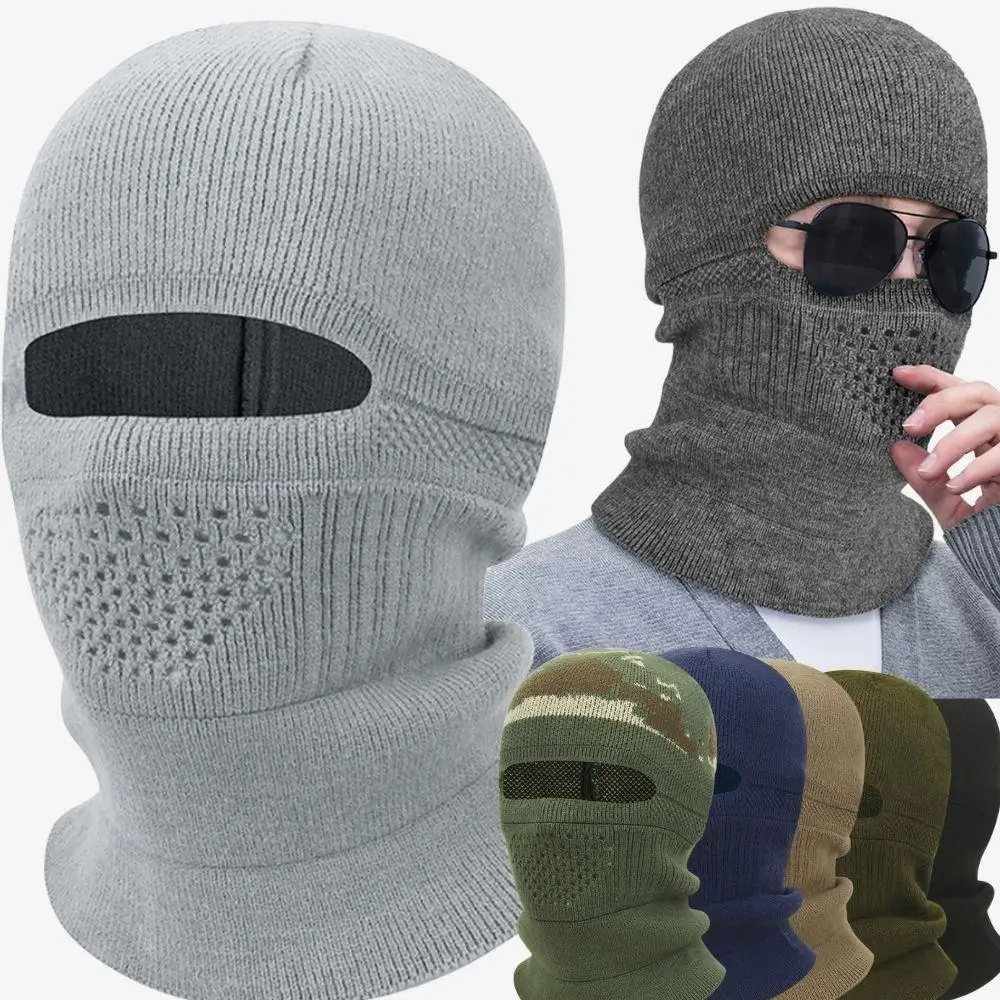 

Зимняя вязаная шапка-балаклава 2в1, зимняя маска, шапки, шапки, ветрозащитная однотонная шапка на все лицо, теплые вязаные маски, наушники, шапка