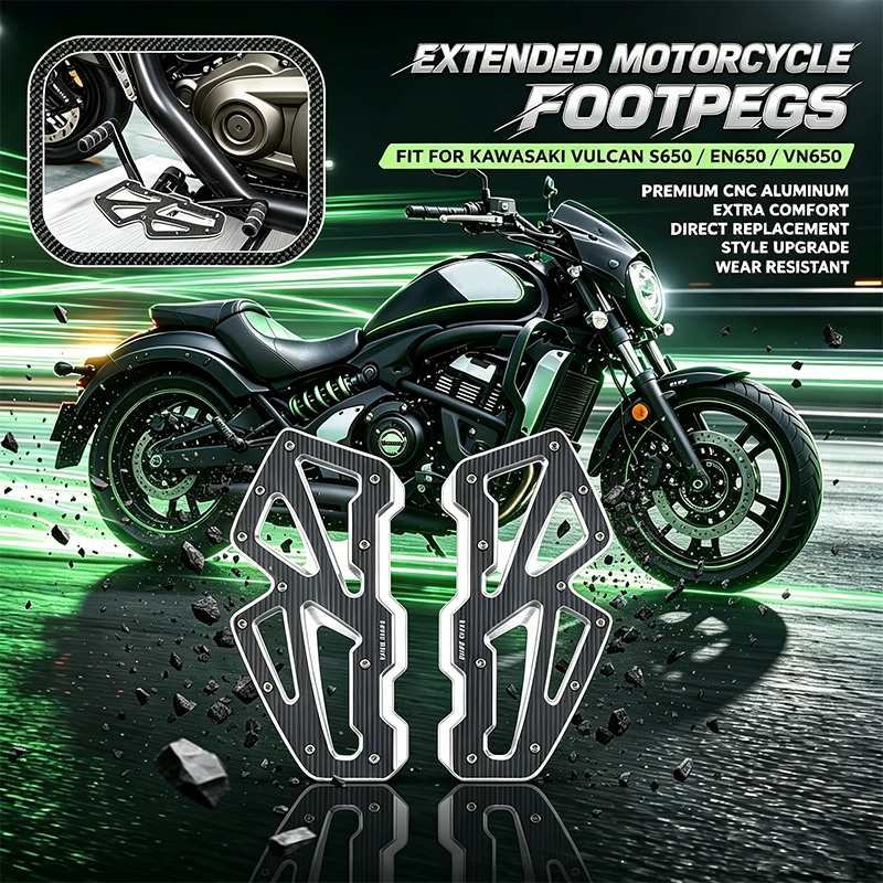 For Kawasaki Vulcan S 650 EN650 VN650 S650 2015-2024 Motorcycle Front Foot Rest Rider Footboard Driver Floorboard Wide Footrest