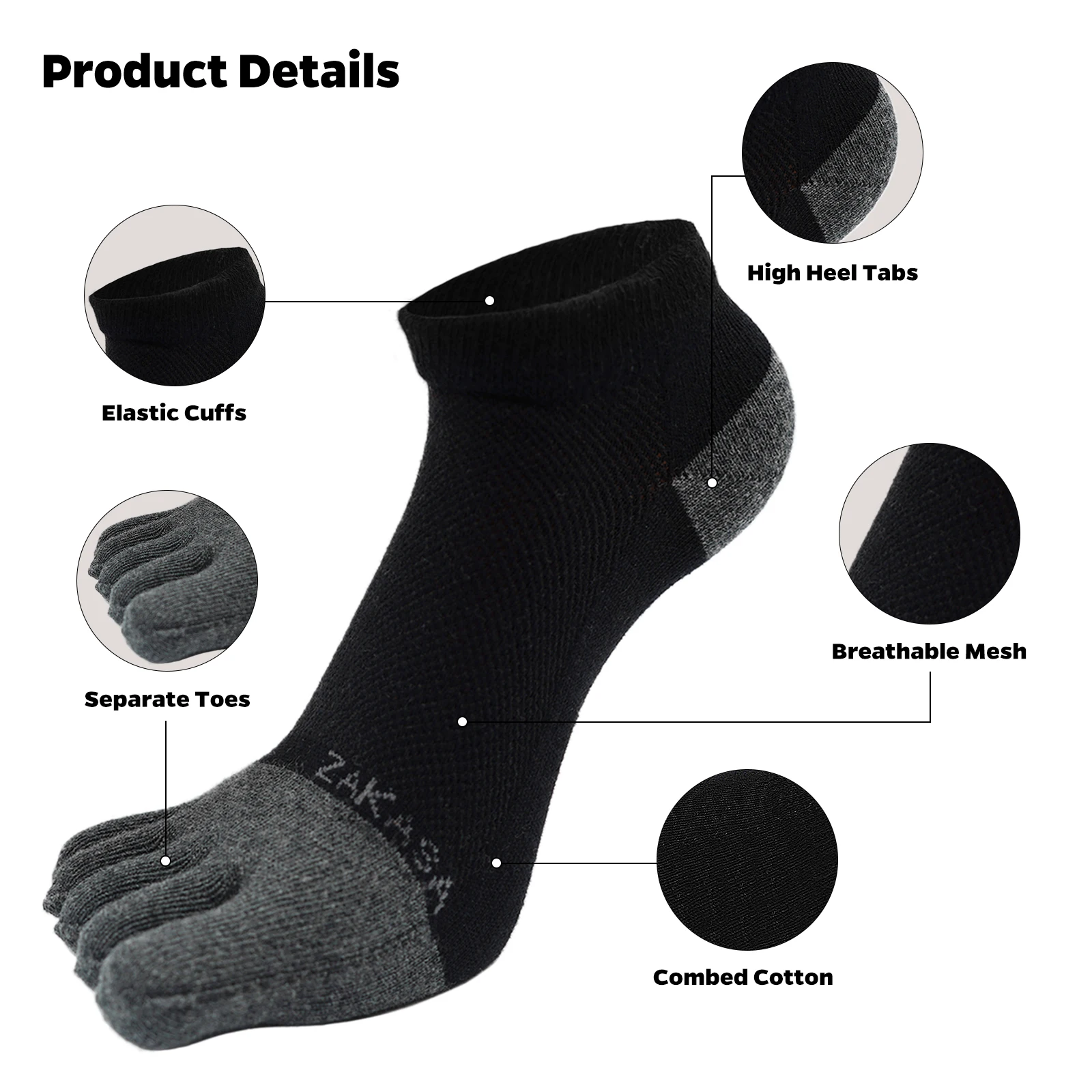 5 Pairs Cotton Toe Socks Five Finger Socks Breathable Comfortable Shaping Anti Friction Athletic Running Socks