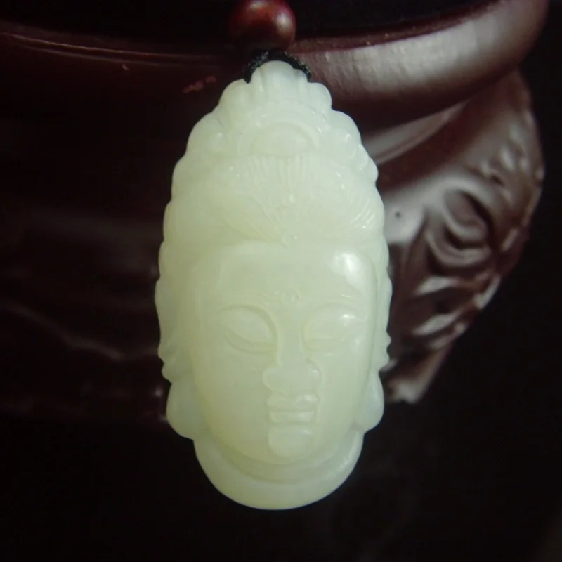 Hotan White Compassion and Great Mercy Guanyin Pendant Men's Jade Amulet