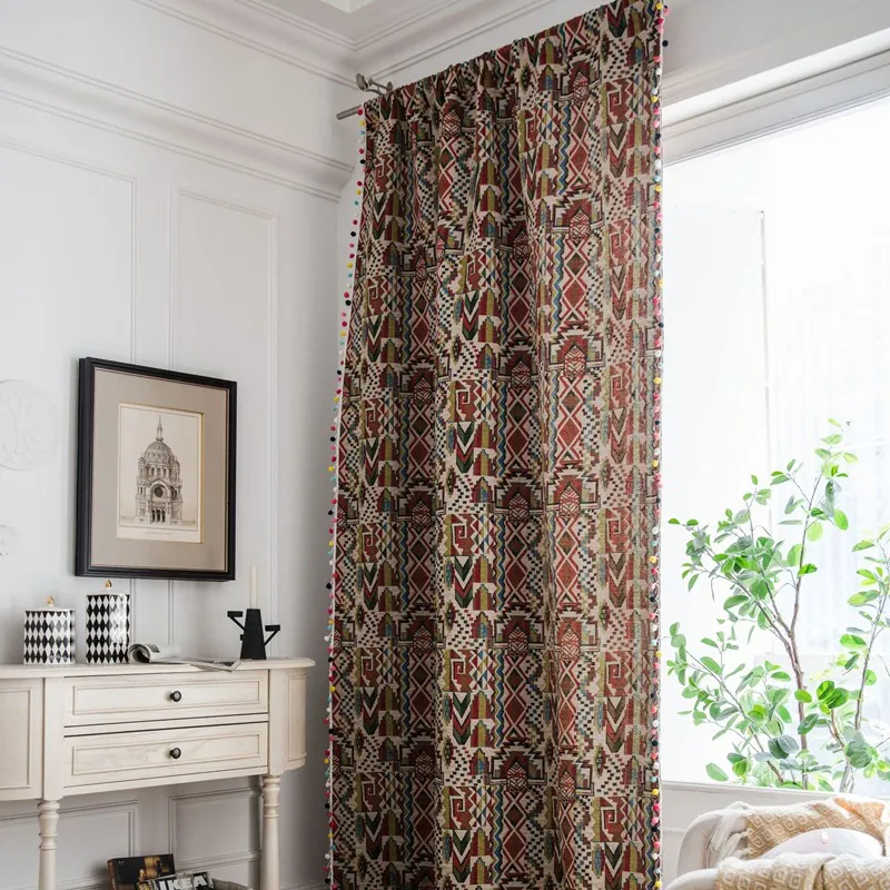American Geometry Home Window Curtains Thick Tassels Drapes Curtains for Living Room Kitchen Valance Shading Decorate Curtains