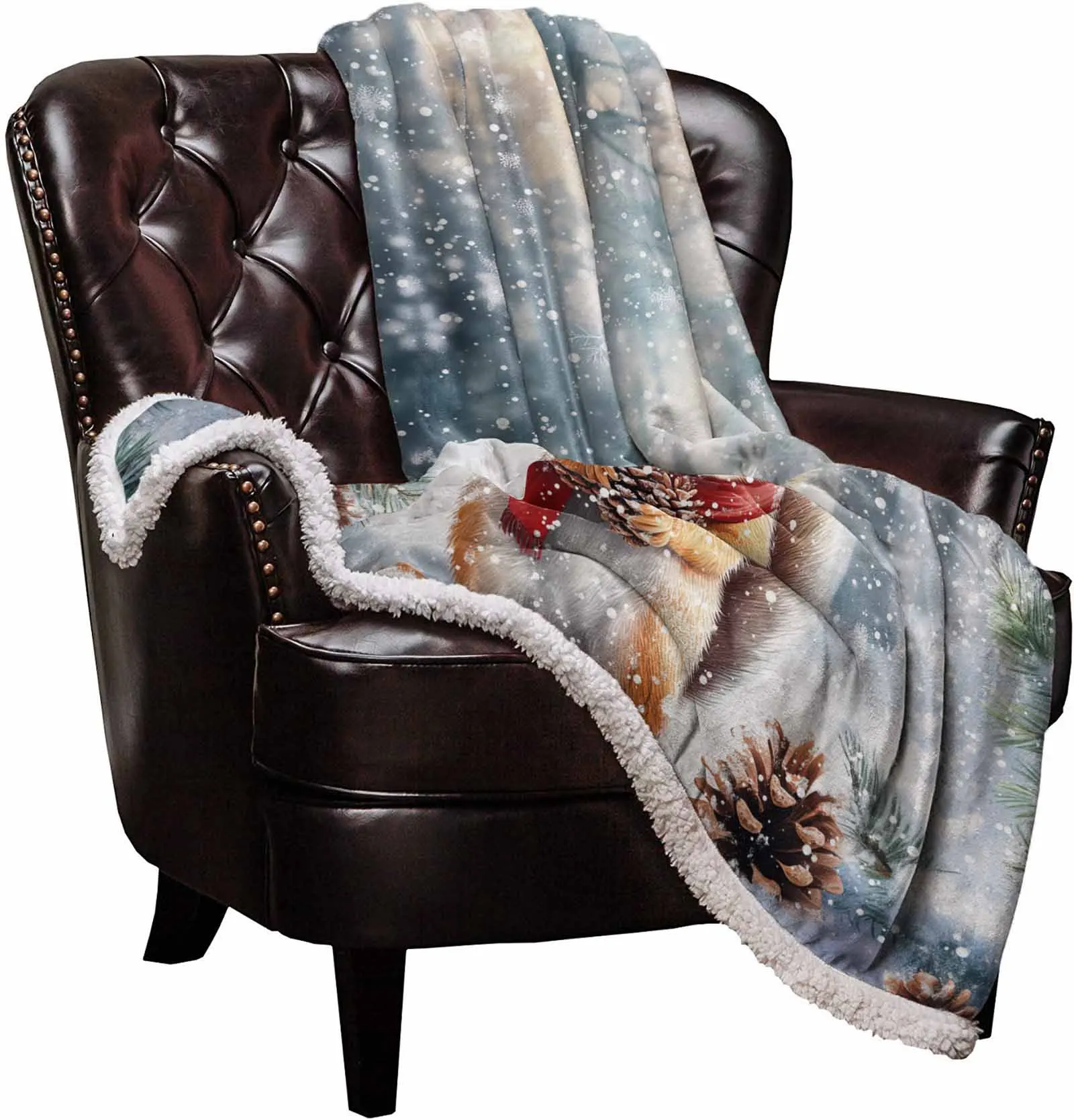 Christmas Winter Snowflake Squirrel Cashmere Blanket Warm Winter Soft Throw Blankets For Beds Sofa Wool Blanket Bedspread