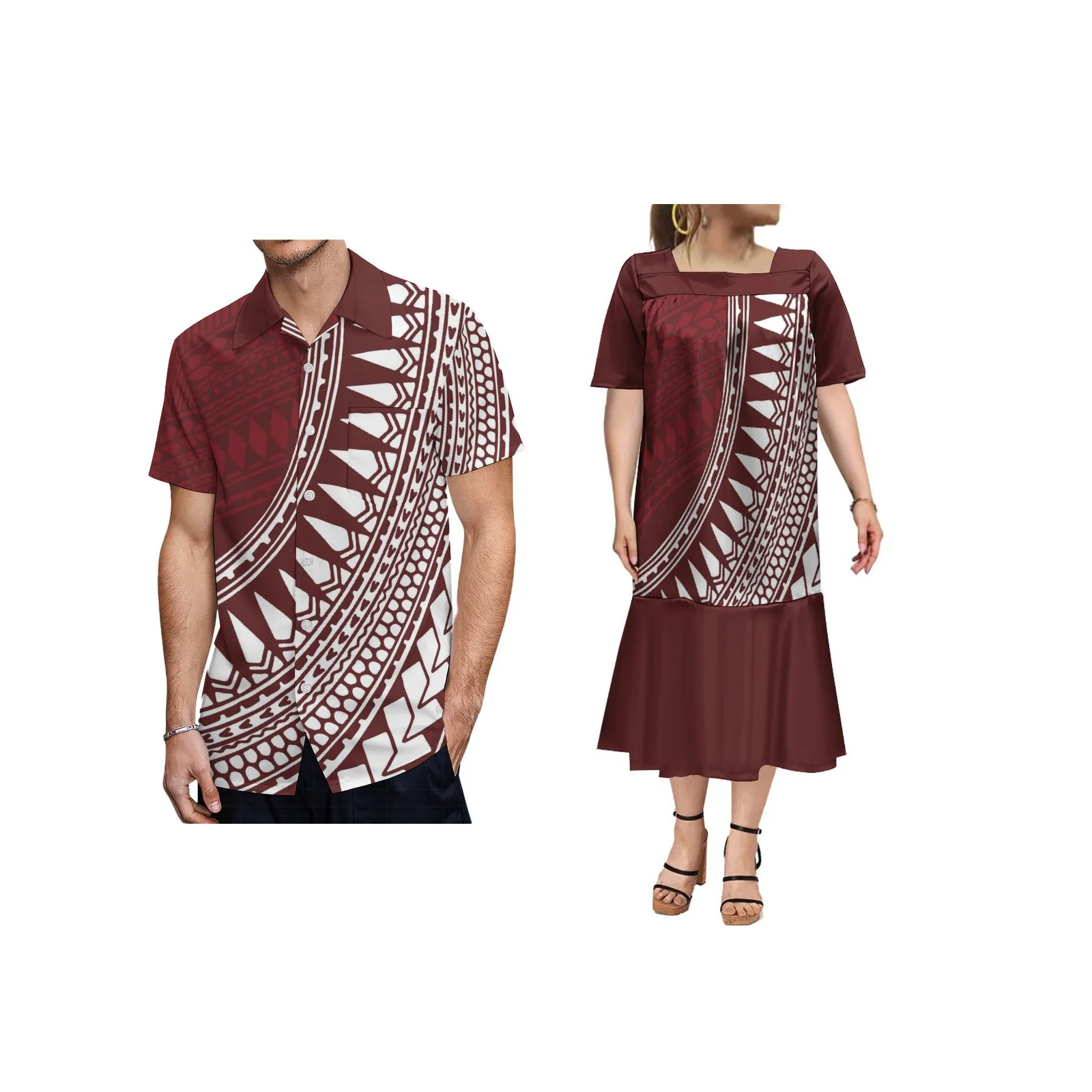 

Hawaii Men Shirts Polynesian Fashion Couples Outfit Printed Style MUMU Samoa Island Tribal Style Women Long Dress