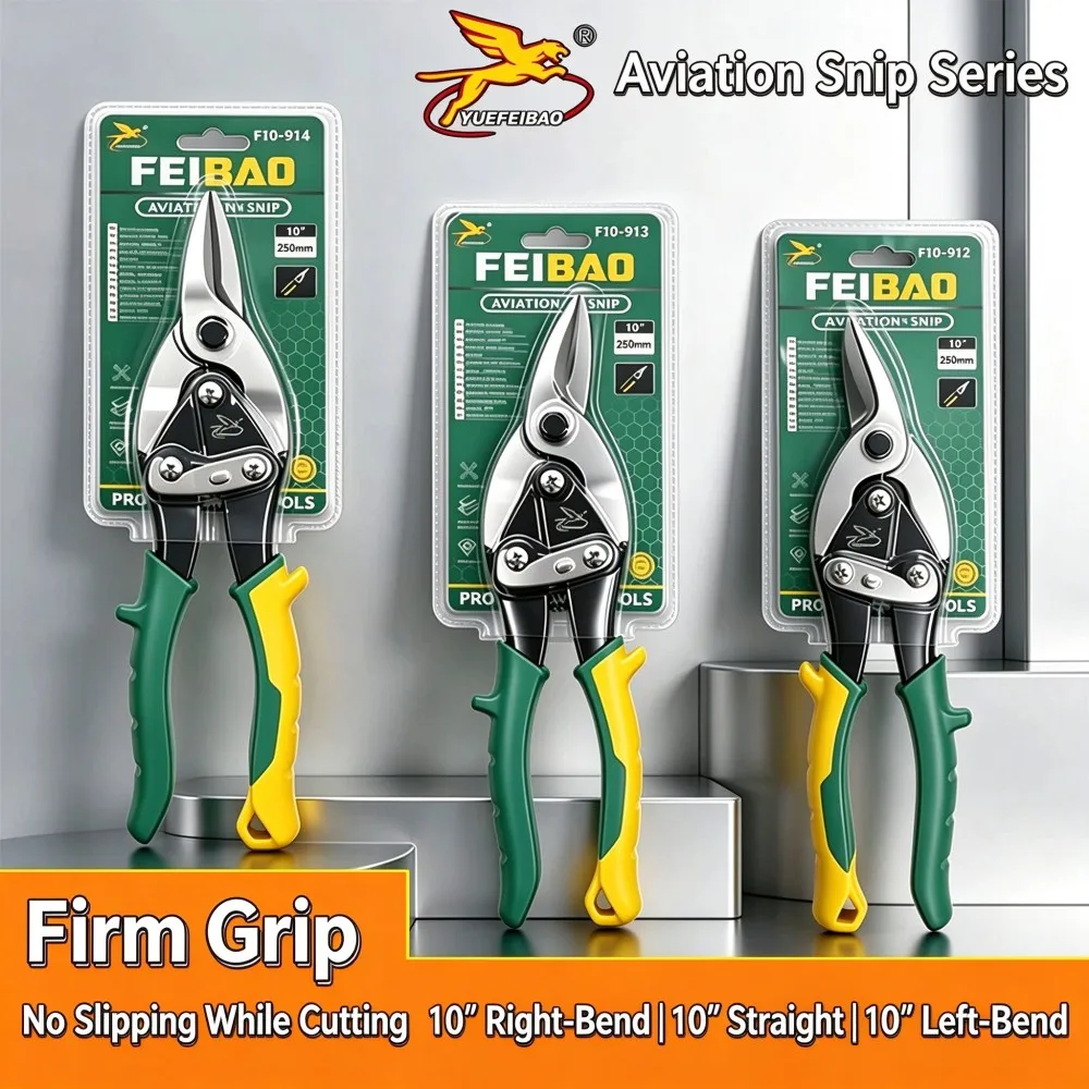 10 Inch Aviation Snips Straight Left Right Cut Heavy Duty Tin Shears Metal Cutter Non-Slip Handle for Stainless Steel Sheet