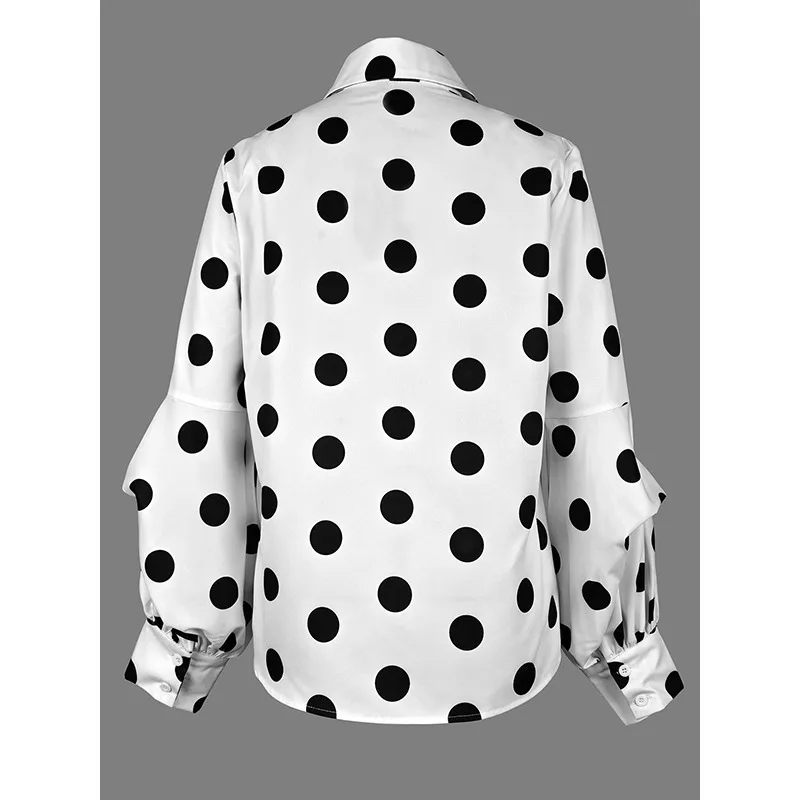 TAKO Polka Point Camicie taglie forti Donna 2025 Autunno Manica a sbuffo Monopetto Vestibilità ampia Pieghe Camicette con risvolto da donna 176935