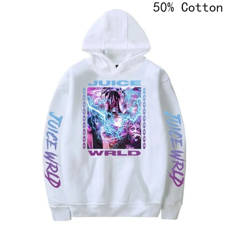 عصير WRLD هوديس الرجال 50% القطن بلوزات لمحبي عادية كم طويل طباعة الهيب هوب هوديي غير رسمي خمر Y2k الملابس #2