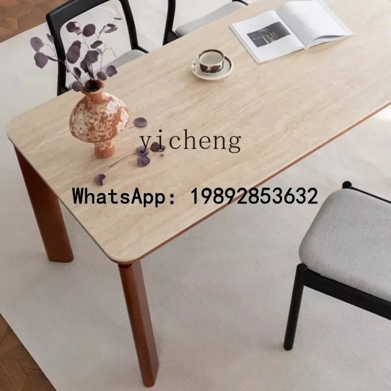 

X5 retro travertine rock slab dining table simple small apartment wabi sabi advanced sense home living room solid table