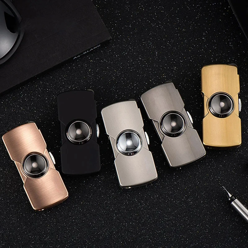 2024 New Creative Mini Fidget Spinner Metal Lighter Grinding Wheel Windproof Finger Toy Gift Metal Gas Lighter Men\'s Gadgets