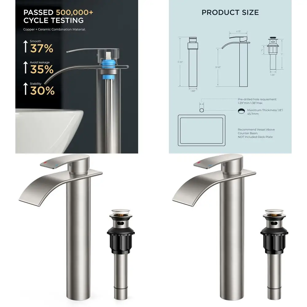 

Chrome Single Handle 11 Tall Vessel Sink Faucet with Metal Pop-Up Drain and Lead-Free Hose for Bath