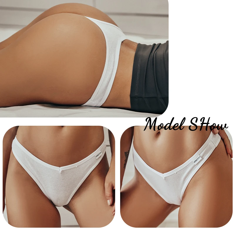 3PCS/Set FINETOO V-Waist Cotton Thongs for Women Panties Solid Color Low Rise Threaded G-String Female Underwear T-Back Lingerie