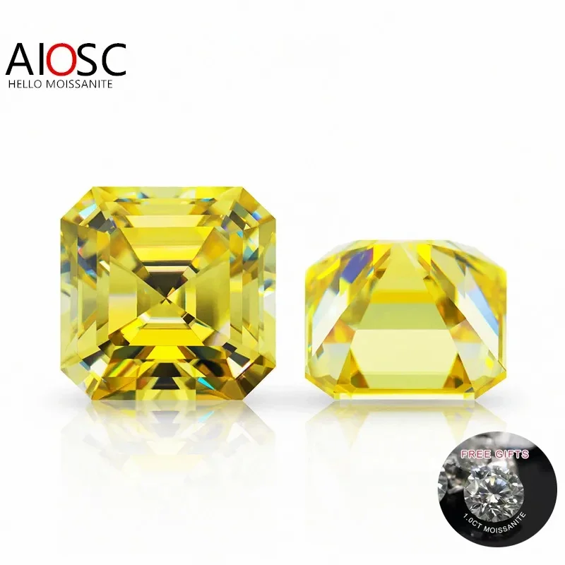 

AIOSC Asscher Cut Loose Moissanite Stone 0.5~7.0ct Primary Yellow Pass Diamond Tester with GRA Certificate Fine Custom Jewelry