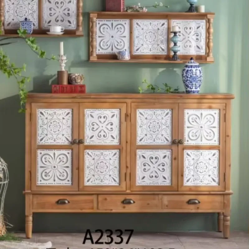 

Log Dining Room Kitchen Furniture 4 Door Buffet with Large Space Lockers