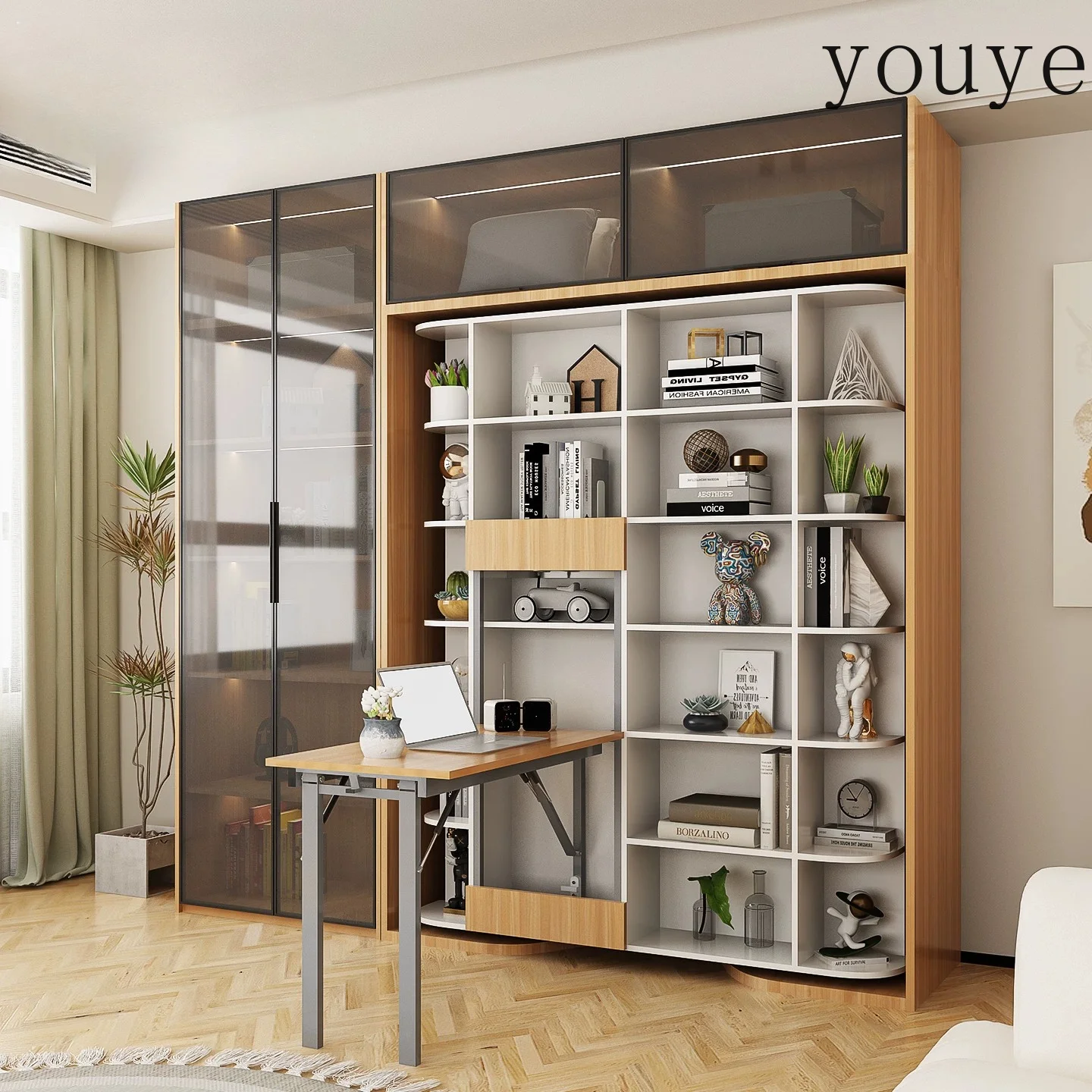 Multi-space solid wood rotating desk cabinet Murphy bed multi-function foldable space-saving wall bed invisible