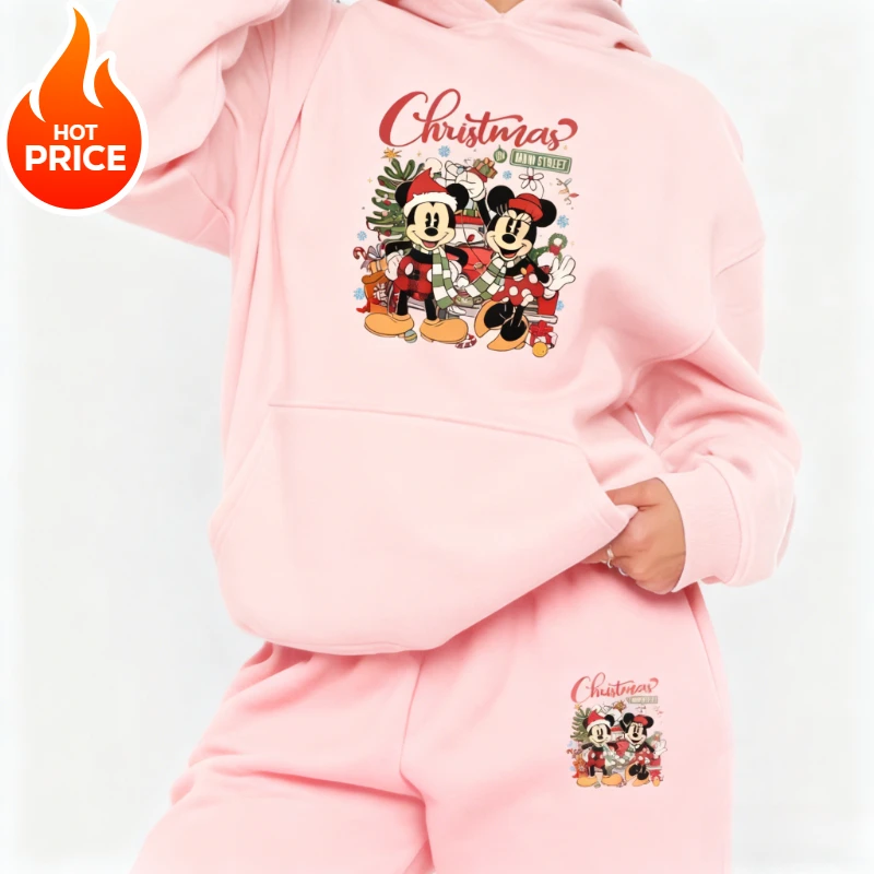 

Disney Christmas Hoodie Suit Boy Girl Parent-child Wear Winter Sweatshirt Pants Oversized Casual Men Women Long-sleeved 2pcs Set