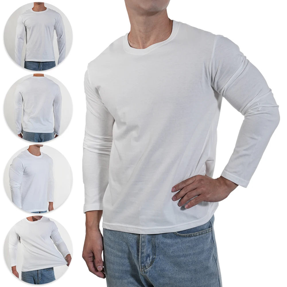 2Pcs Mens T Shirts Casual Round Neck Long Sleeve Cotton Moisture Wicking Tees Tanks White Undershirts Loose Fit Tshirts for Men