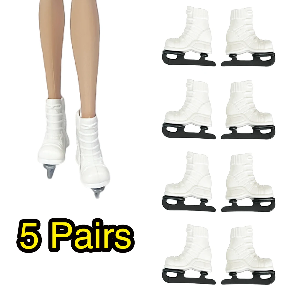 NK 5 Pairs White Shoes For Barbie Doll Accessories Fashion Skating Shoes Beautiful Sandals For BJD Doll Child Toy Girls Gift