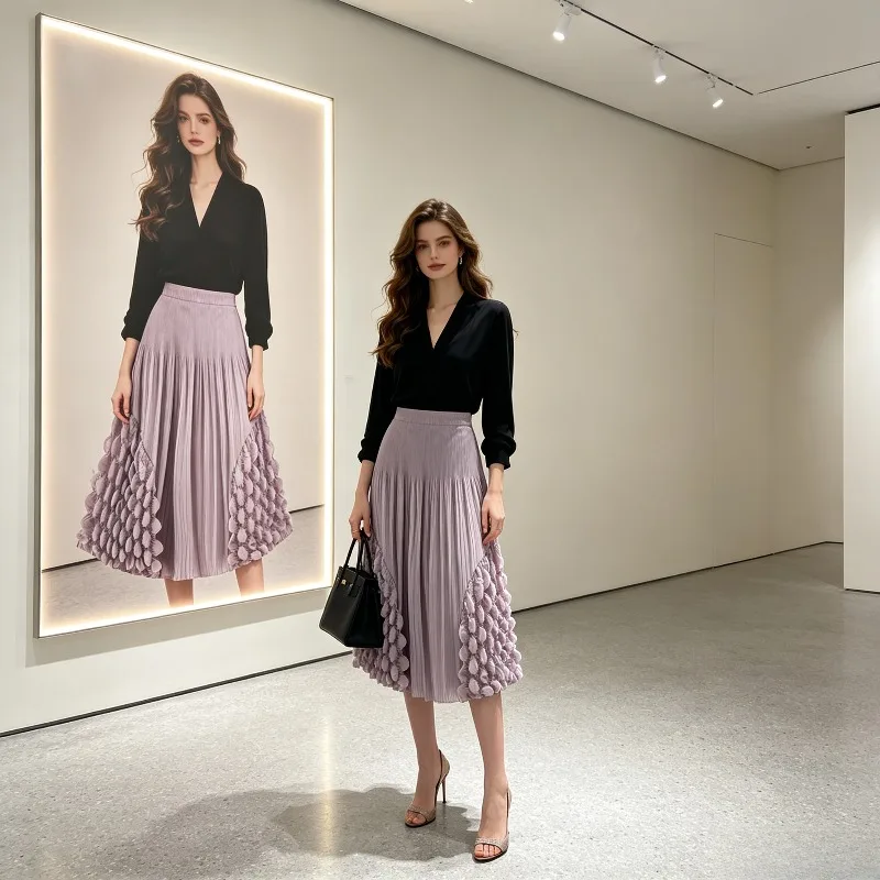 Miyake Pleated 2026 Original Design Purple Pleated Skirt for Women New Summer Style with Draped Feel Elegant A-line Skirt Pleat