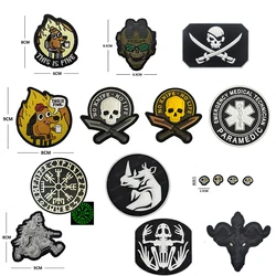 PVC Rubber Patches Glow in Dark Skull Sniper Ghost Luminous Appliqued Armband Hook For Backpack Clothing