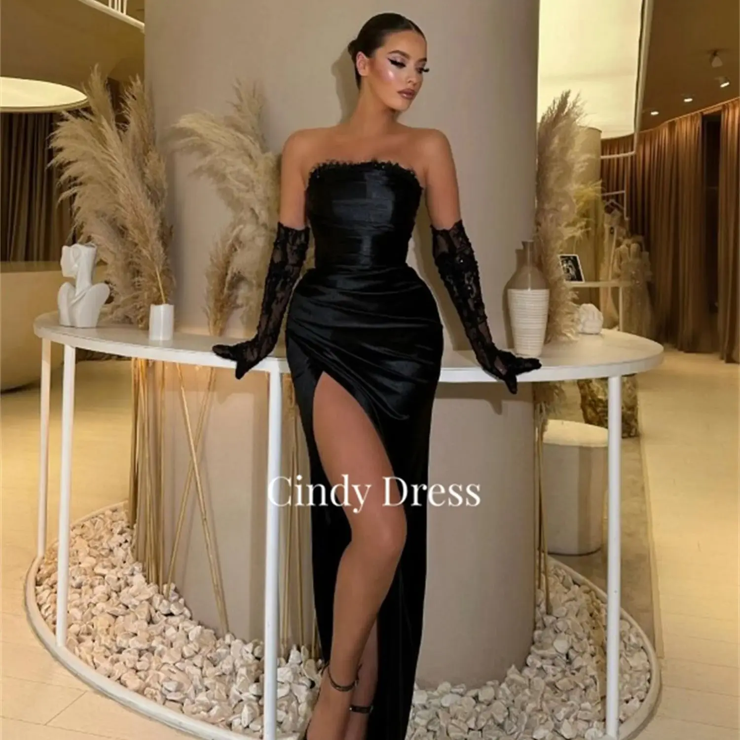 

Cindy Satin Black Mermaid Sexy Elegant Party Dresses for Women Luxury Gala Dress Woman 2023 Guest Wedding Long Women's Elly Prom