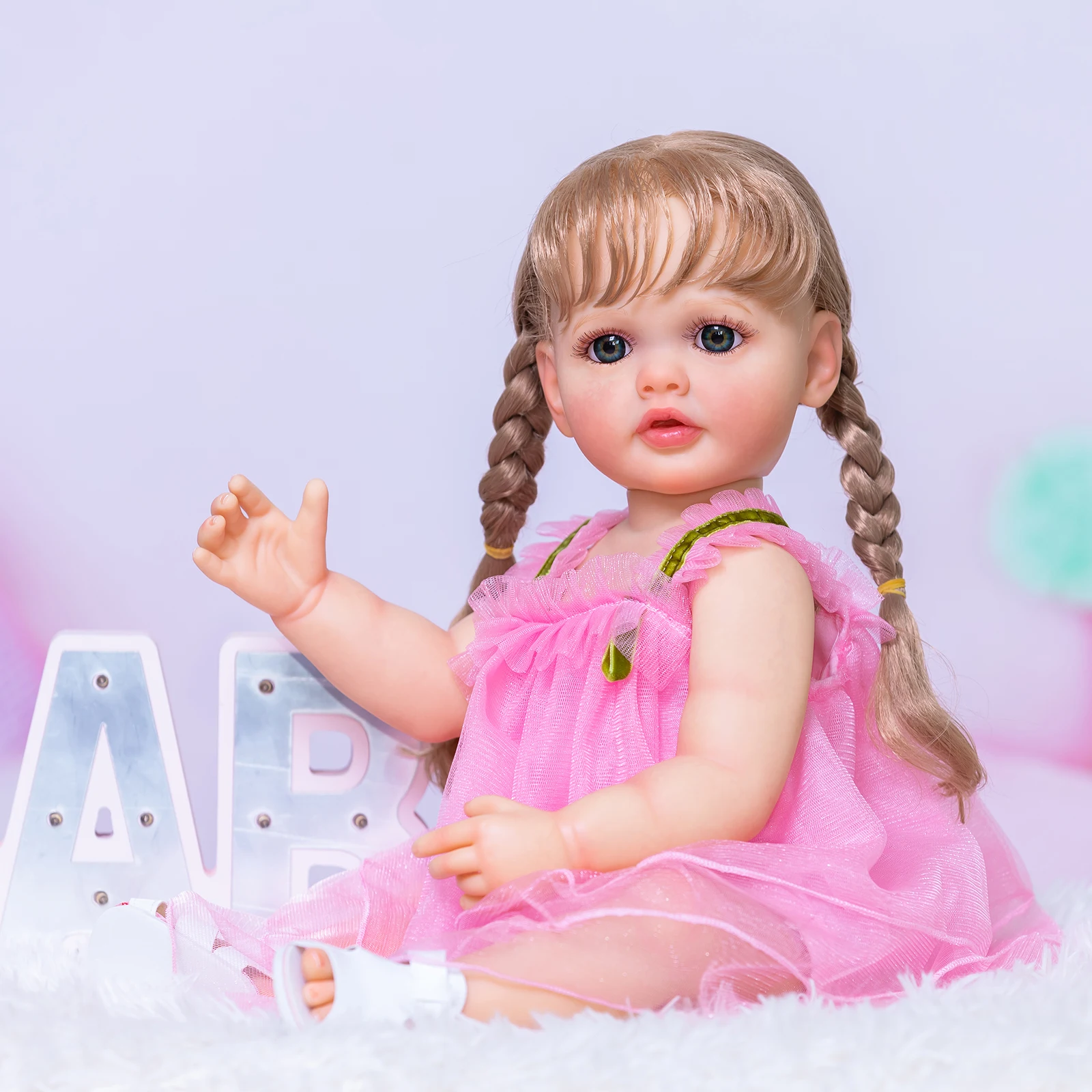 

55CM Already Painted Finished Reborn Toddler Girl Doll Full Body Soft Silicone Vinyl 3D Skin Visible Veins