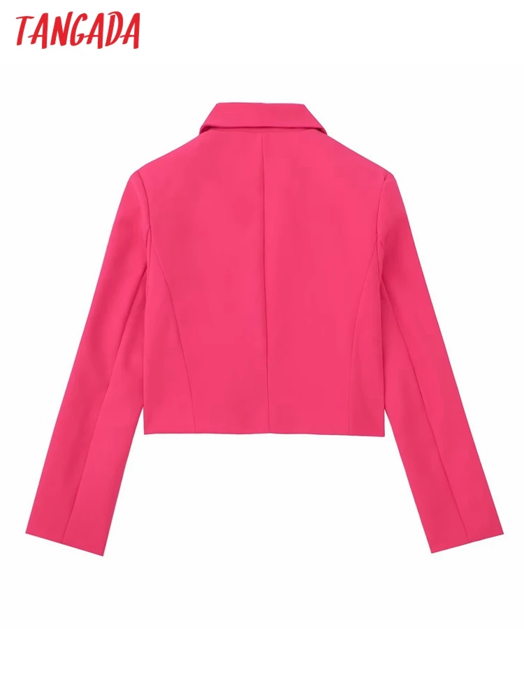 Tangada Women 2023 Pink Blazer Female Buttons Long Sleeve Crop Blazer Suits JE182