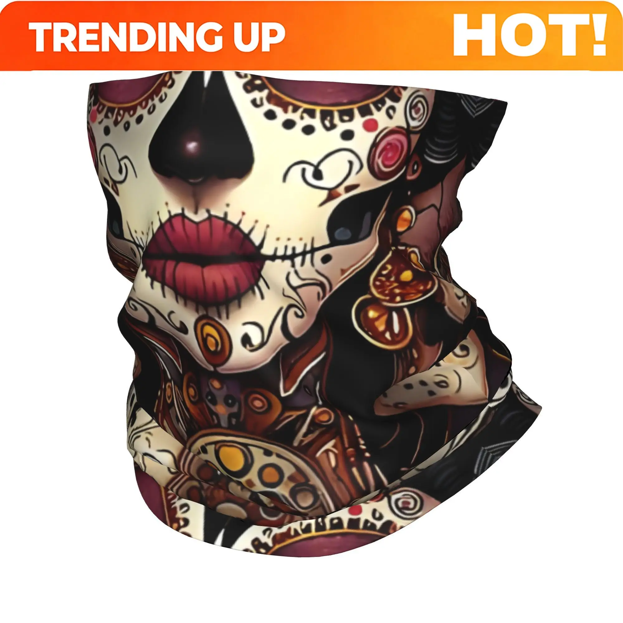 Customization Day Of The Dead Scarf Neckerchief Neck Face Mask Polyester Wicking Bandana For Outdoor Running Cycling Hiking